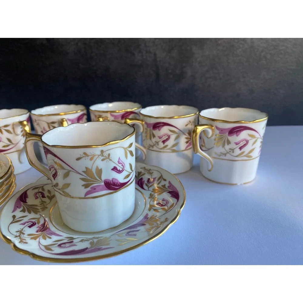 Vintage Royal Crown‎ Derby Princess Pattern 22K Espresso Cup and Saucer Set of 6